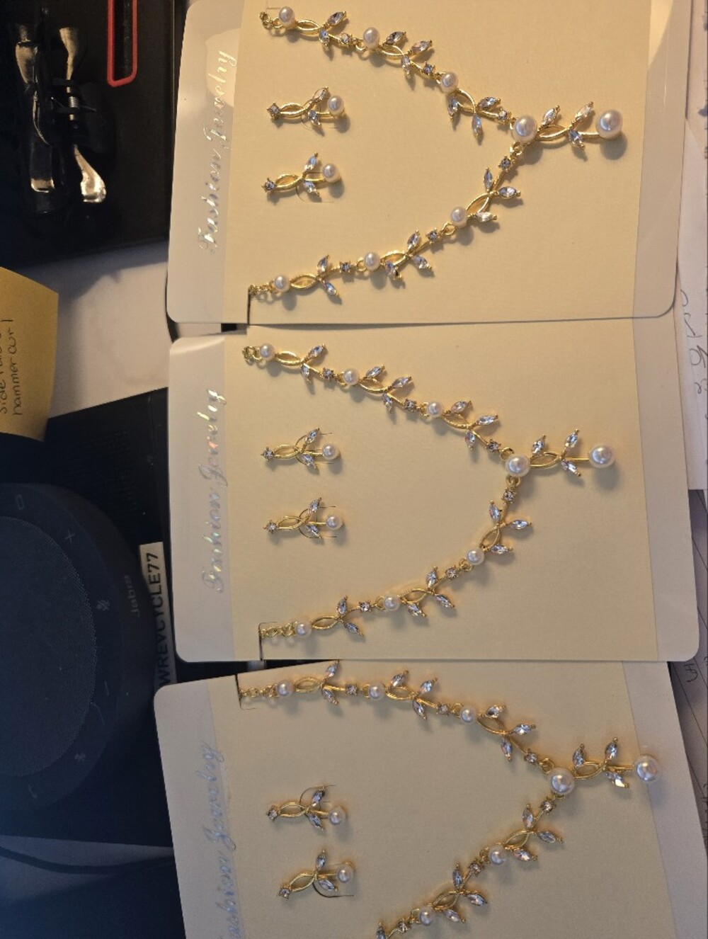 Gold Pearl Leaf Necklace and Earring Set - Fashion Jewelry